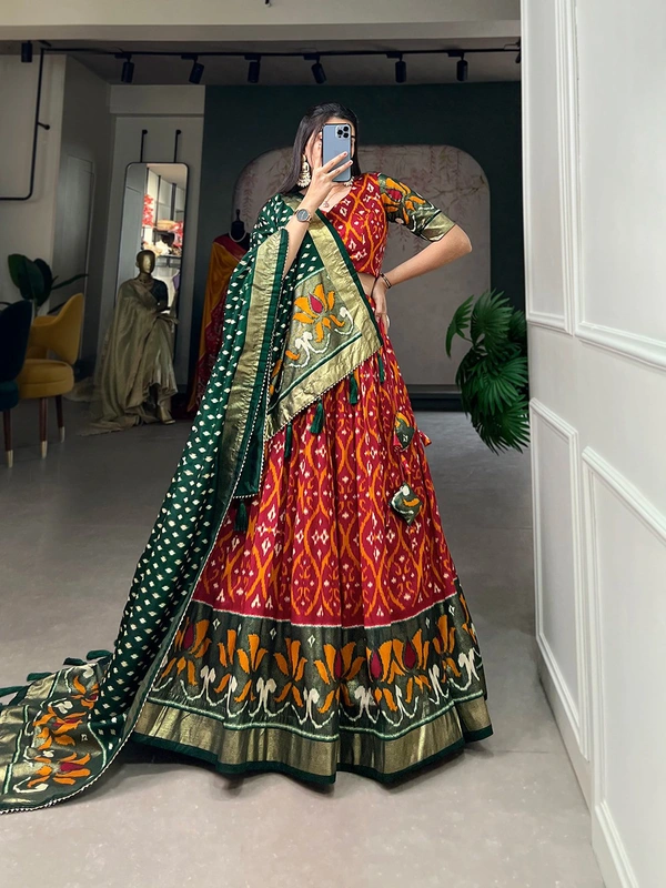 Antique Fashion  A exquisite dola Silk Lehenga Set with Perfect print design to make you feel utterly divine  - Red