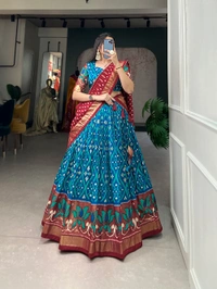 Antique Fashion 1 A exquisite dola Silk Lehenga Set with Perfect print design to make you feel utterly divine  - firozi