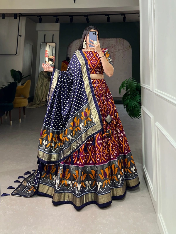 Antique Fashion  A exquisite dola Silk Lehenga Set with Perfect print design to make you feel utterly divine  - wine