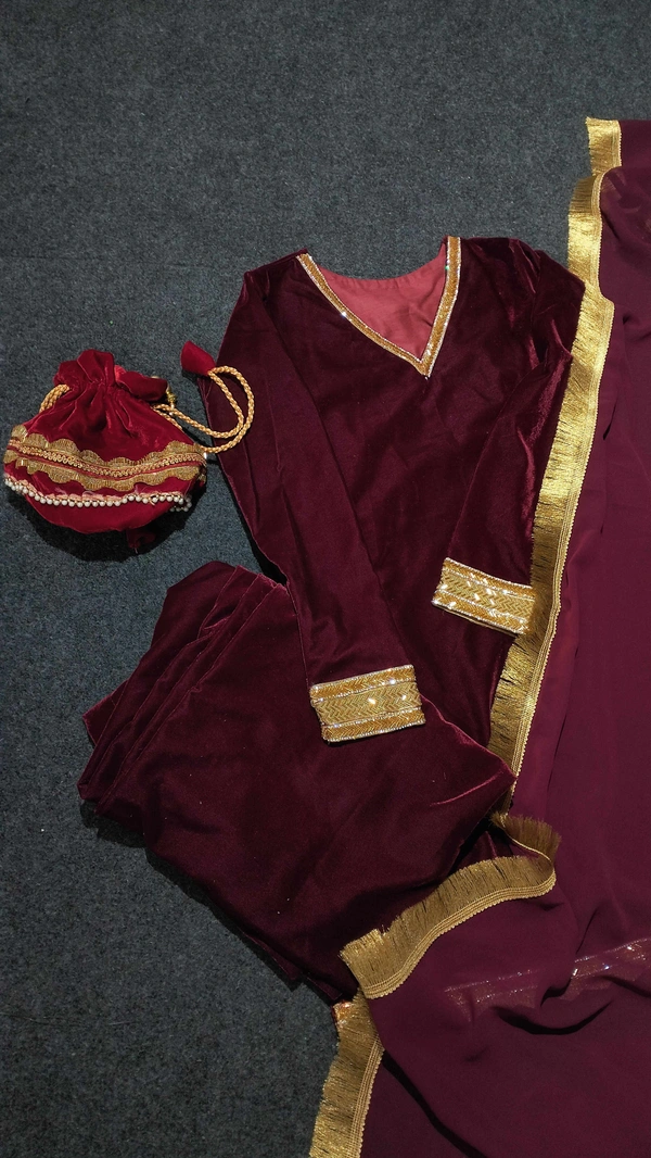 Antique Fashion Plazo Set Velvet  - Xl (42)