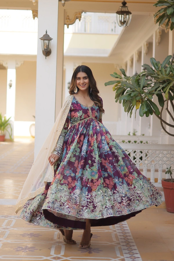 Antique Fashion 1 PREMIUM READYMADE ALIA CUT GOWN WITH DUPATTA SET - Xxl (44), colour 1