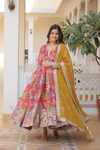 Antique Fashion 1 PREMIUM READYMADE ALIA CUT GOWN WITH DUPATTA SET - L (40), colour 2