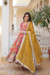 Antique Fashion 1 PREMIUM READYMADE ALIA CUT GOWN WITH DUPATTA SET - L (40), colour 2