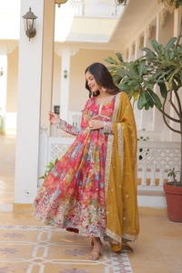 Antique Fashion 1 PREMIUM READYMADE ALIA CUT GOWN WITH DUPATTA SET - L (40), colour 2