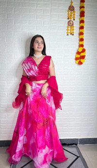 Antique Fashion 1 Exclusive Trending Floral Print Lehenga Choli - pink