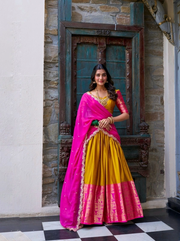 Antique Fashion 1 South Indian Lehenga look  - Mustard, Unstiched Blouse, Xl