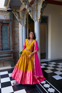 Antique Fashion 1 South Indian Lehenga look  - Mustard, Unstiched Blouse, Xl