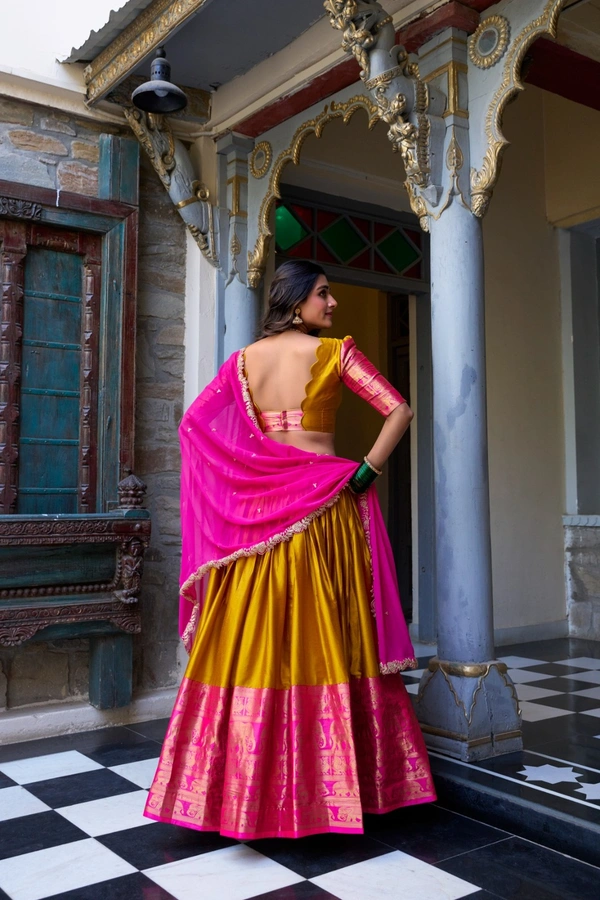 Antique Fashion 1 South Indian Lehenga look  - Mustard, Unstiched Blouse, Xl