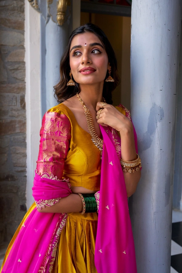 Antique Fashion 1 South Indian Lehenga look  - Mustard, Unstiched Blouse, Xl