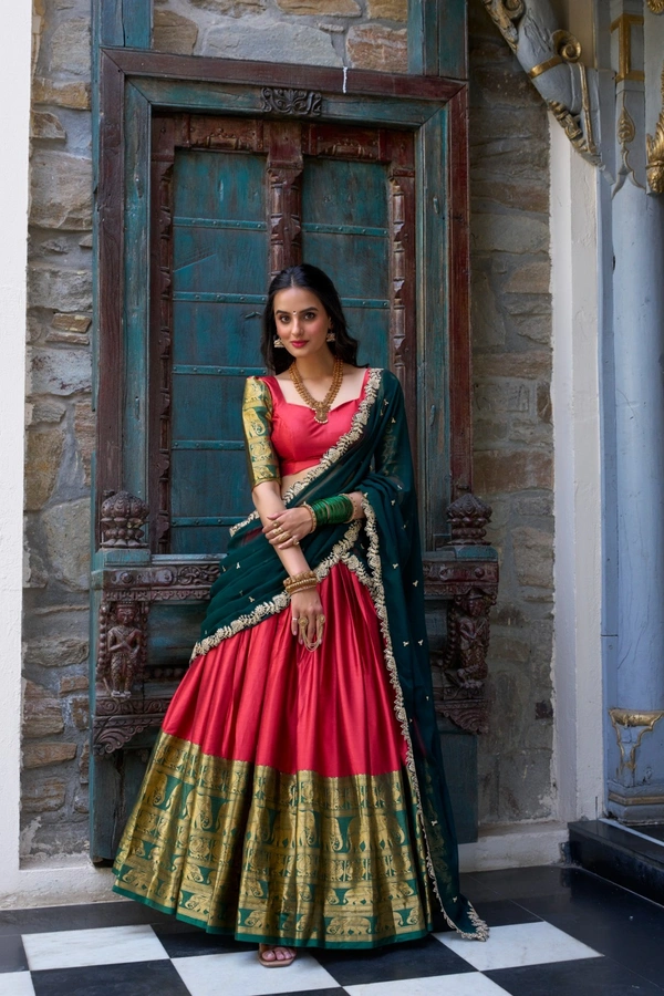 Antique Fashion 1 South Indian Lehenga look  - Red, Blause Stiched, L