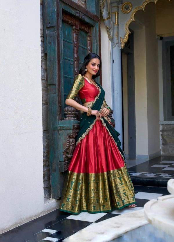 Antique Fashion 1 South Indian Lehenga look  - Red, Blause Stiched, Xl