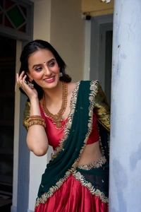 Antique Fashion 1 South Indian Lehenga look  - Red, Blause Stiched, Xl