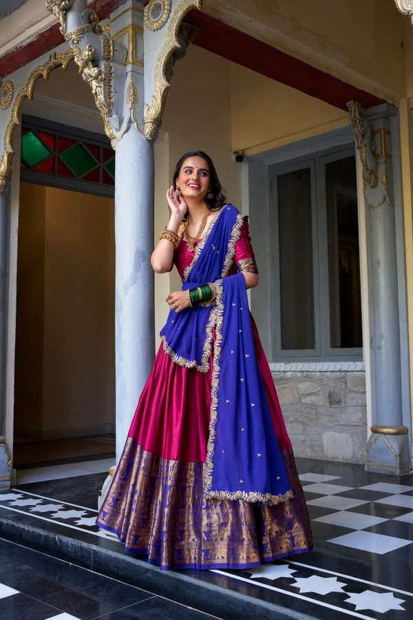 Antique Fashion 1 South Indian Lehenga look  - Pink, Blause Stiched, M