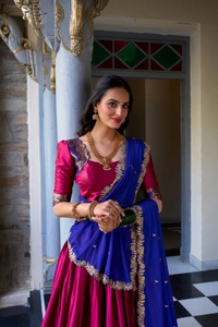 Antique Fashion 1 South Indian Lehenga look  - Pink, Blause Stiched, M