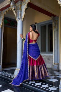 Antique Fashion 1 South Indian Lehenga look  - Pink, Unstiched Blouse, M