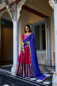 Antique Fashion 1 South Indian Lehenga look  - Pink, Unstiched Blouse, L