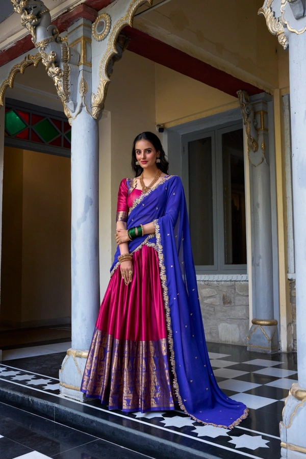 Antique Fashion 1 South Indian Lehenga look  - Pink, Unstiched Blouse, L