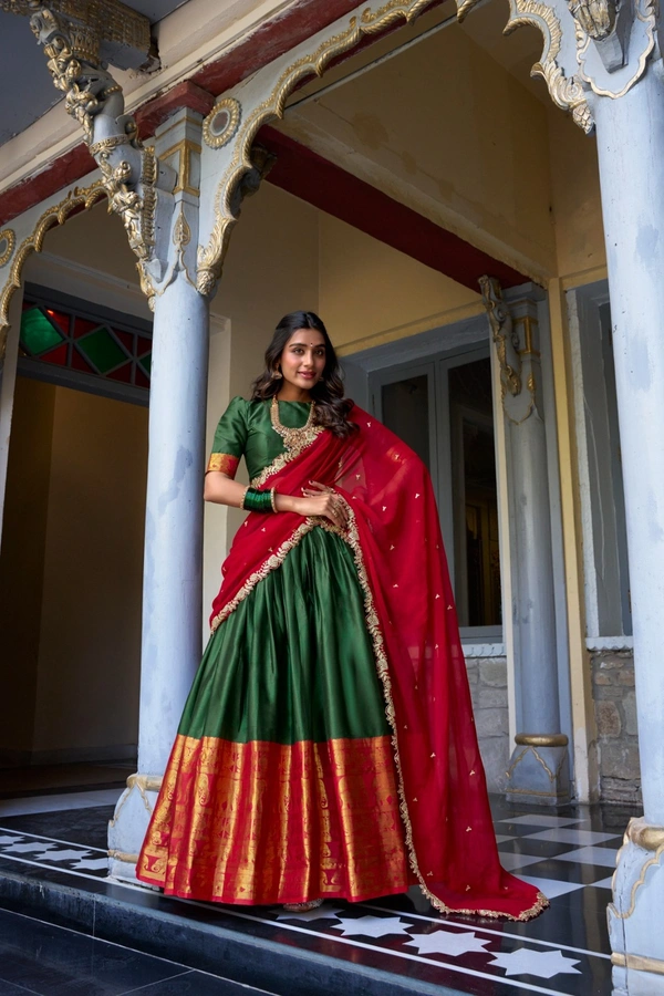 Antique Fashion 1 South Indian Lehenga look  - Green, Blause Stiched, L