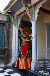 Antique Fashion 1 South Indian Lehenga look  - Green, Blause Stiched, L