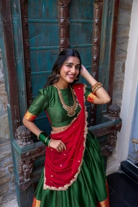 Antique Fashion 1 South Indian Lehenga look  - Green, Blause Stiched, L
