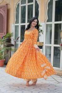 Antique Fashion 1 Kurti Pant duppta Set - Xxl, Carrot Orange