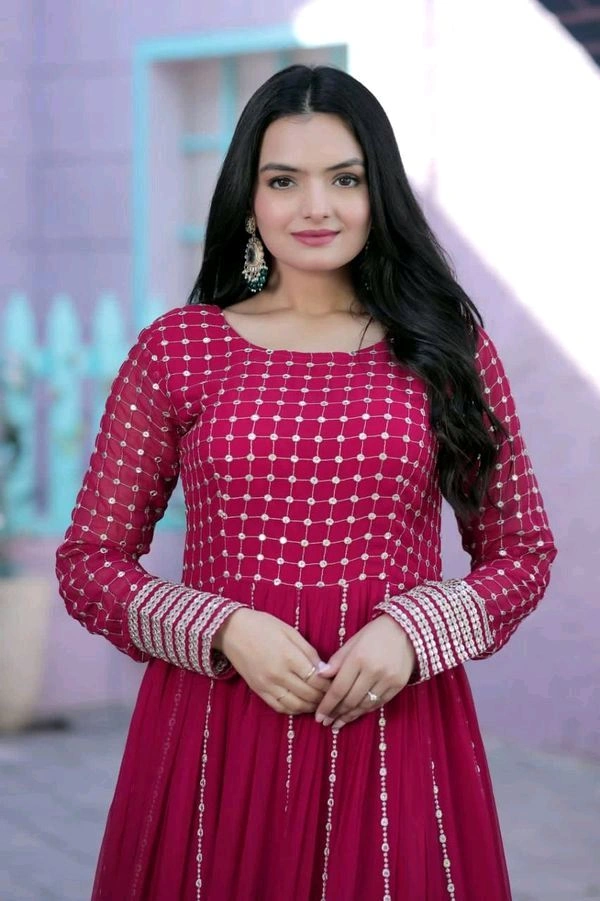 Antique Fashion  Faux Blooming gown with Sequins Multi Silver jari Embroidered Work  It looks graceful for women  it Designed to flatter all body types gowns for women combine the best parts of western and Indian wear into one stunning ensemble  - M (38), pink