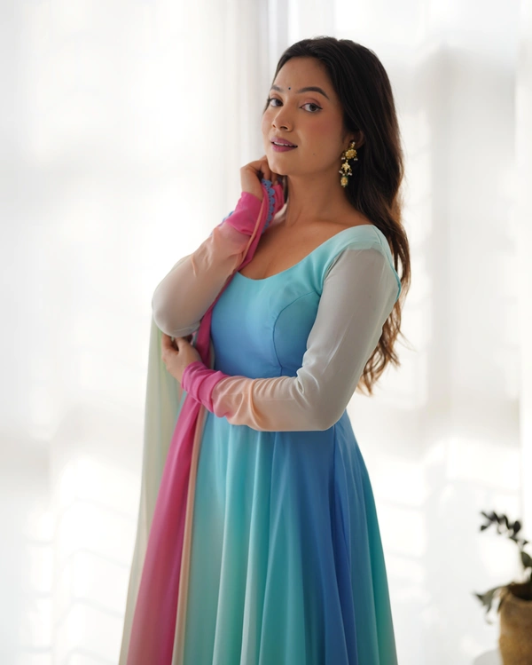 Antique Fashion  PURE SOFT FOX GEORGETTE MOST TRENDY PADDING FABRIC FULLY FLAIR ANARKALI,WITH DUPPTA SET,PENT READY TO WEAR* - X's (34)