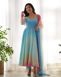 Antique Fashion 1 PURE SOFT FOX GEORGETTE MOST TRENDY PADDING FABRIC FULLY FLAIR ANARKALI,WITH DUPPTA SET,PENT READY TO WEAR* - S (36)