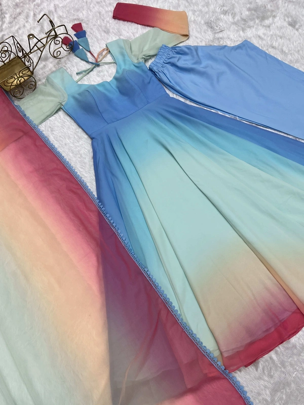 Antique Fashion  PURE SOFT FOX GEORGETTE MOST TRENDY PADDING FABRIC FULLY FLAIR ANARKALI,WITH DUPPTA SET,PENT READY TO WEAR* - S (36)