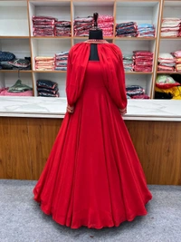 Antique Fashion 1 PRESENTING NEW TRENDY SLEEVES PATTERN PURE FOX GEORGETTE GOWN WITH FANCY SLEEVES SET READY TO WEAR FULLY STTICHED  - Red, M (38)