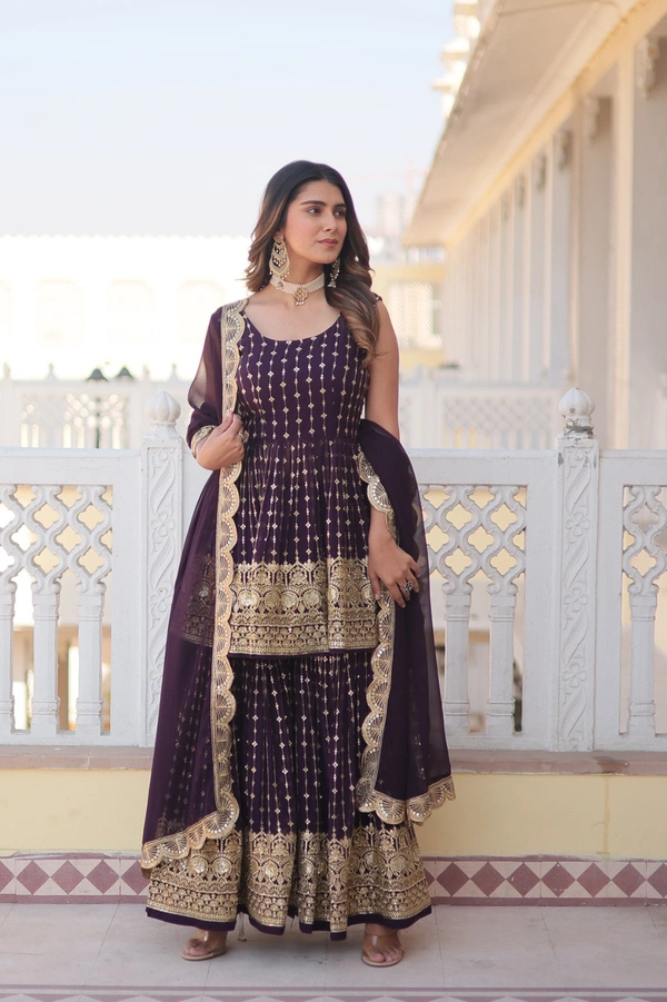 Antique Fashion 1 READYMADE KURTI GHARARA DUPATTA - L (40), wine