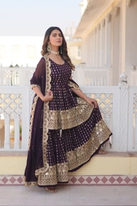 Antique Fashion 1 READYMADE KURTI GHARARA DUPATTA - L (40), wine