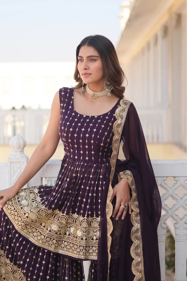 Antique Fashion 1 READYMADE KURTI GHARARA DUPATTA - L (40), wine