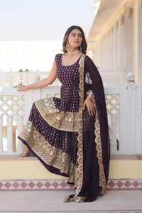 Antique Fashion 1 READYMADE KURTI GHARARA DUPATTA - L (40), wine