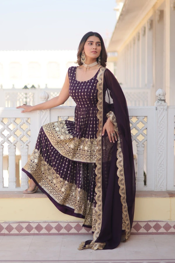 Antique Fashion 1 READYMADE KURTI GHARARA DUPATTA - L (40), wine