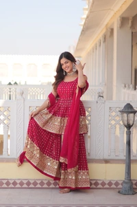 Antique Fashion 1 READYMADE KURTI GHARARA DUPATTA - Xl (42), rani