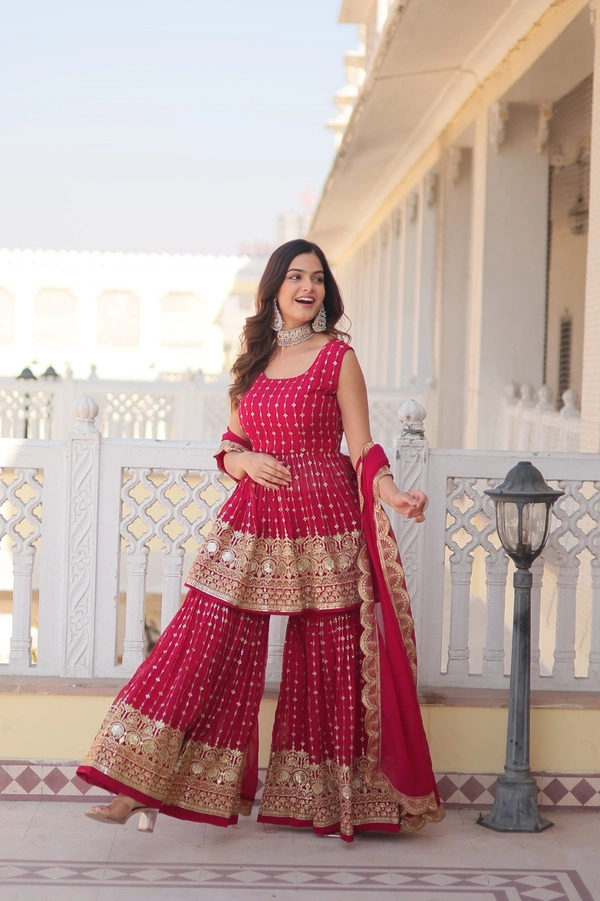 Antique Fashion 1 READYMADE KURTI GHARARA DUPATTA - Xl (42), rani