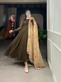 Antique Fashion 1 In the simplicity of a plain gown and the ethereal touch of an organza dupatta, elegance finds its perfect harmony. - mehendi