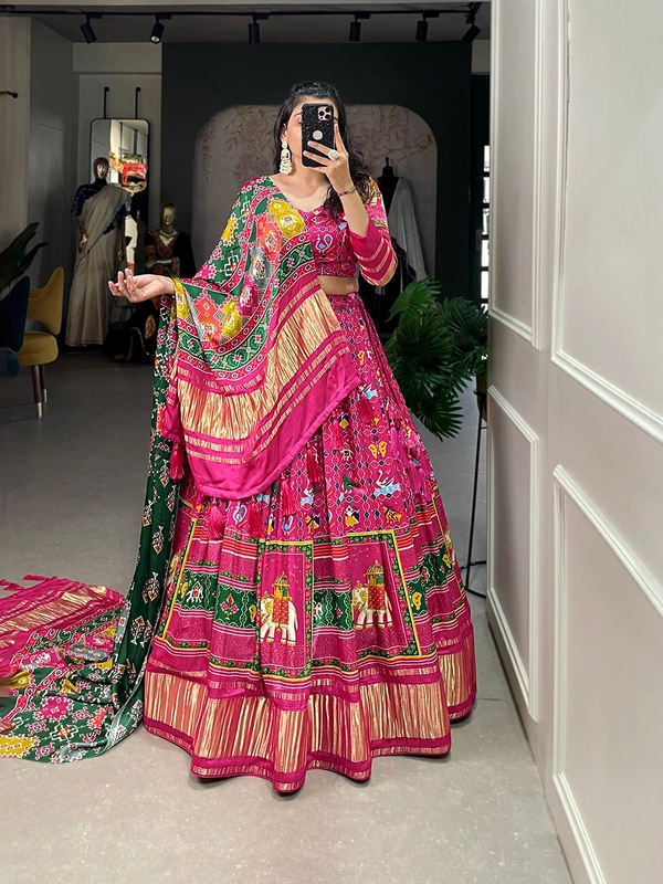 Antique Fashion  An enticing gaji silk lehenga that is beautifully embellished with digital print these lehenga print is sure to turn heads - colour 1