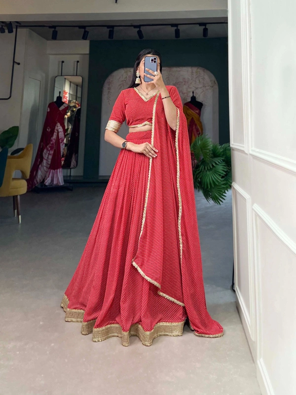 Antique Fashion  Channel Effortless Charm with our Dot Print Georgette Lehenga Choli - Red