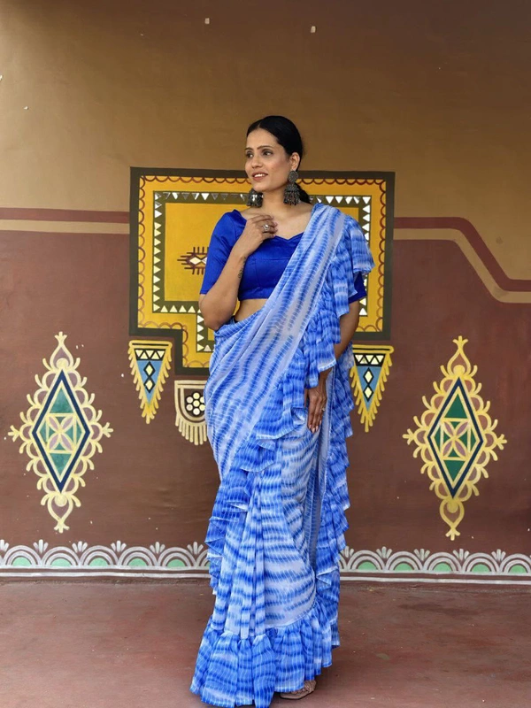 Antique Fashion  Beautiful Designer Ruffle saree in Heavy Fox Georgette fabric - colour 1