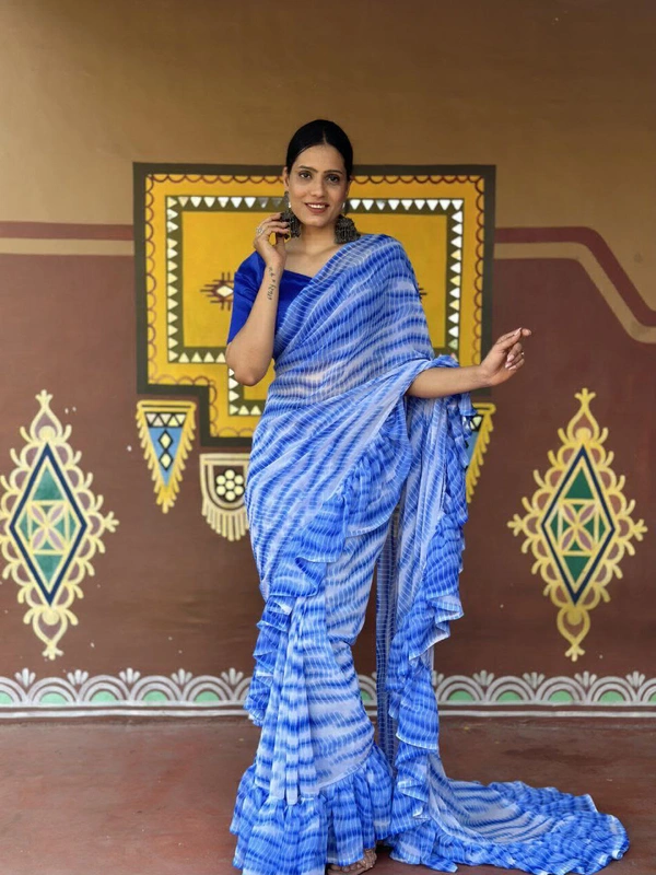Antique Fashion  Beautiful Designer Ruffle saree in Heavy Fox Georgette fabric - colour 1