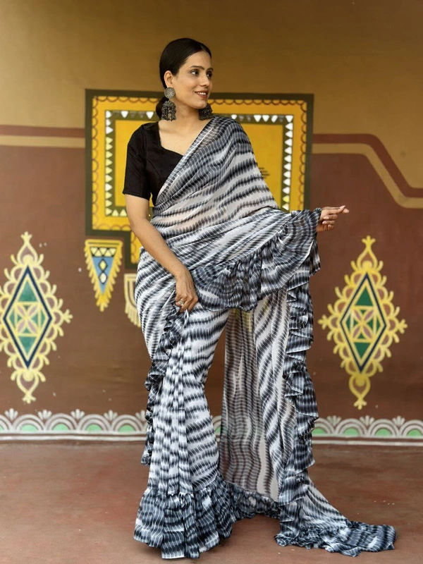 Antique Fashion  Beautiful Designer Ruffle saree in Heavy Fox Georgette fabric - colour 2