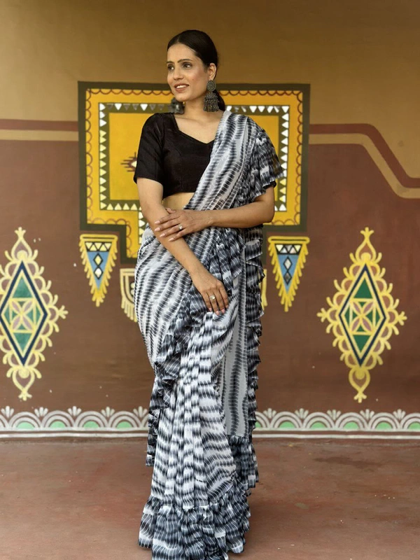 Antique Fashion  Beautiful Designer Ruffle saree in Heavy Fox Georgette fabric - colour 2