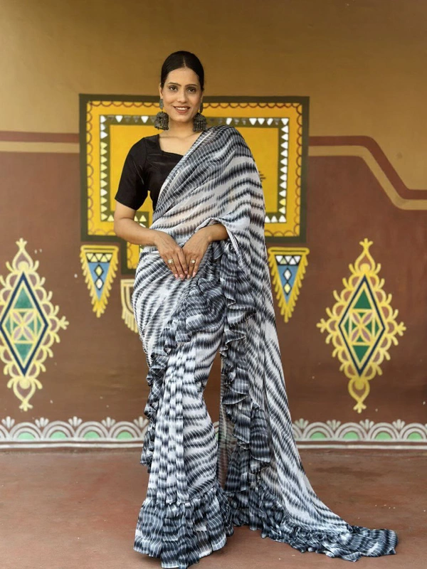 Antique Fashion  Beautiful Designer Ruffle saree in Heavy Fox Georgette fabric - colour 2