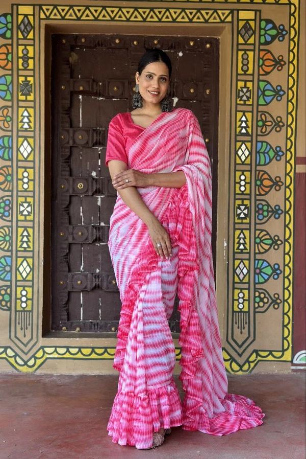Antique Fashion  Beautiful Designer Ruffle saree in Heavy Fox Georgette fabric - colour 3