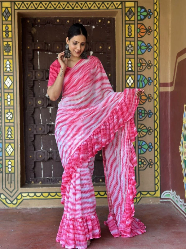 Antique Fashion  Beautiful Designer Ruffle saree in Heavy Fox Georgette fabric - colour 3