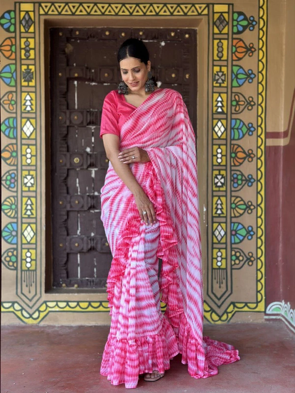 Antique Fashion  Beautiful Designer Ruffle saree in Heavy Fox Georgette fabric - colour 3