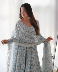 Antique Fashion 1 FANCY NECK POTLI BUTTON DESIGN,CHURIDAR SLEEVS,PADDED,ZIPPER ATTACHED* - L (40), sky