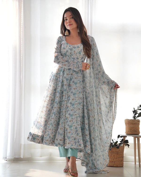 Antique Fashion 1 FANCY NECK POTLI BUTTON DESIGN,CHURIDAR SLEEVS,PADDED,ZIPPER ATTACHED* - xl (42), sky